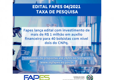 Fapes abre Edital Taxa de Pesquisa com investimento de mais de R$ 1 milhão para 40 auxílios financeiros