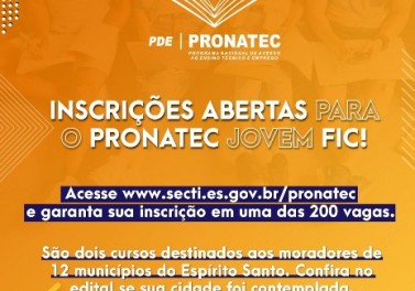 Inscrições do Pronatec Jovem Fic terminam nesta quarta-feira (20)